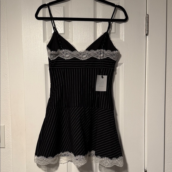 Superdown Black and White Pinstripe Lace Slip - Picture 3 of 5